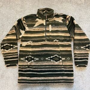 Southern Marsh Striped Zip-Up FLEECE Sweater - Green and Tan